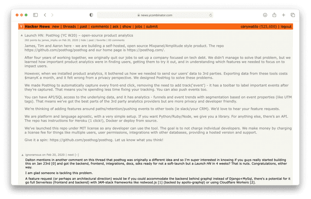 PostHog launches on HackerNews