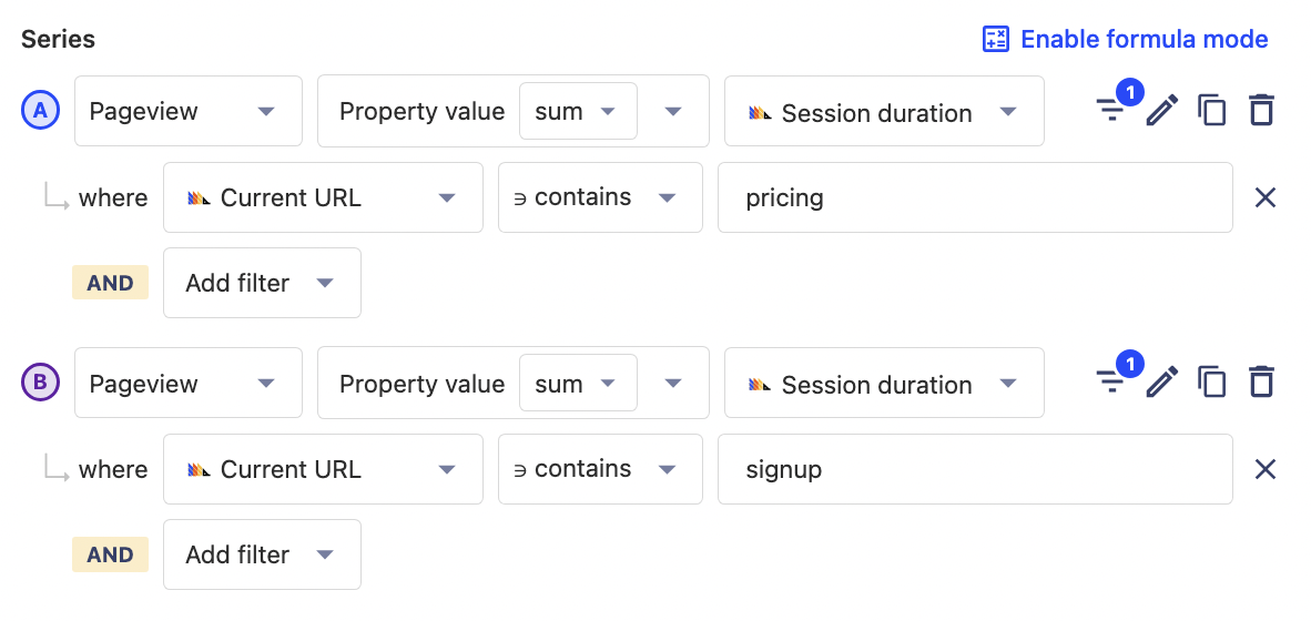 Session duration filters